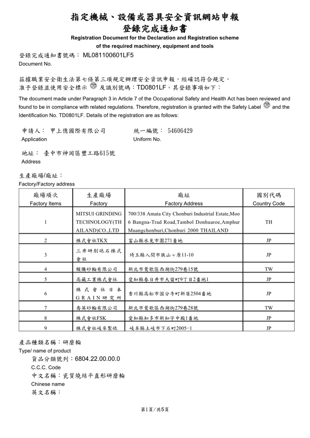 合格證明書